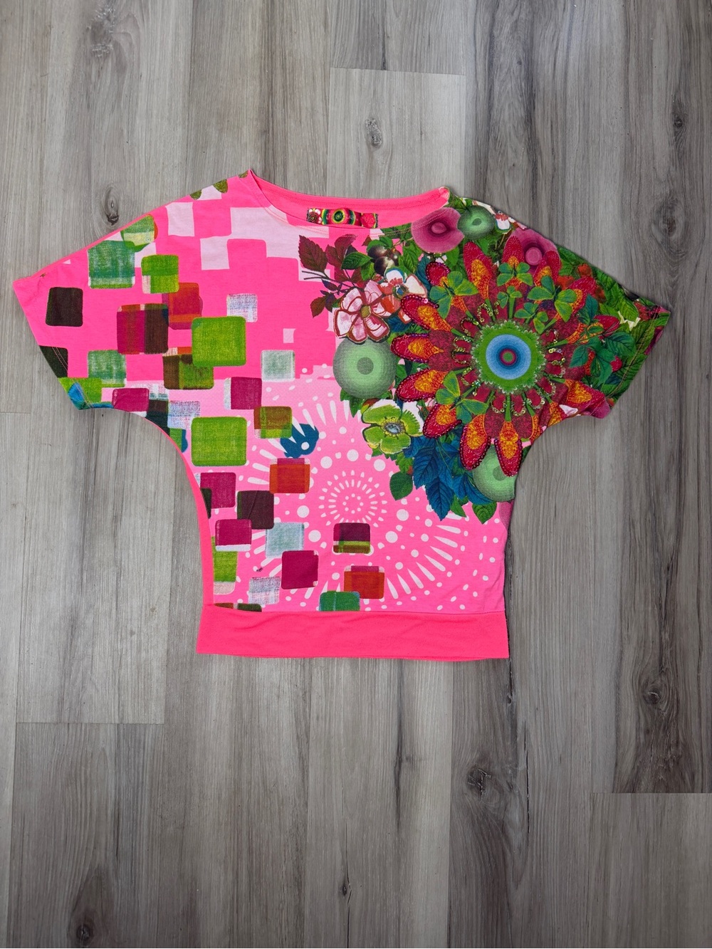 Desigual Girls Pink Floral & Geo Short Sleeve Tee